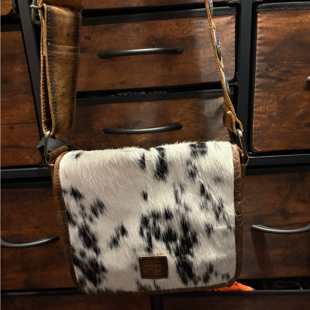 STS Ranchwear Black and White Cowhide Crossbody Bag